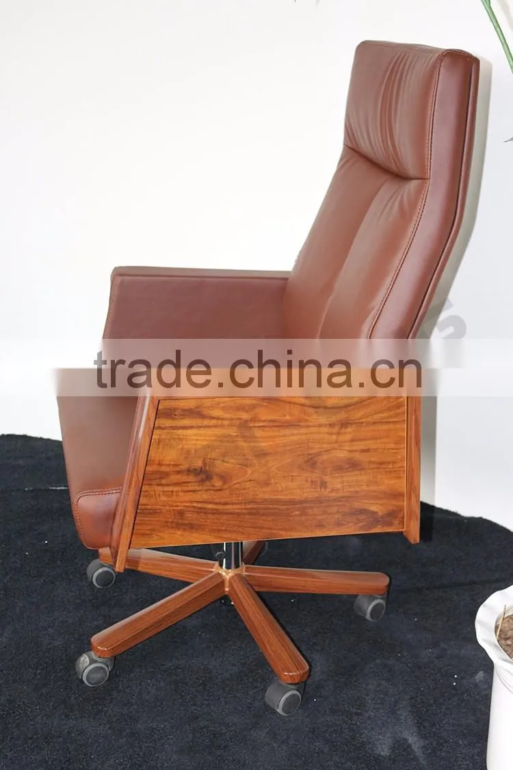 Luxury customized brown revolving swivel lift PU leather manager director office chair with wheels
