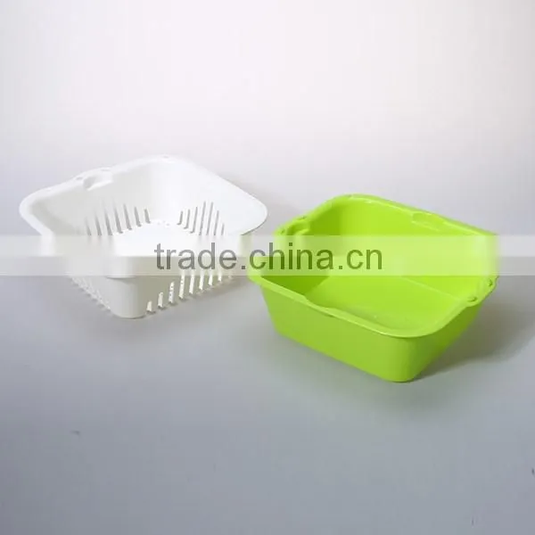 Dishwasher safe plastic square double layer collapsible colander