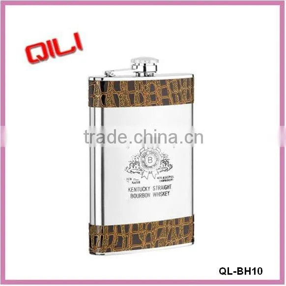9oz leather covered hip flask/whisks hip flask/cocktail hip flask