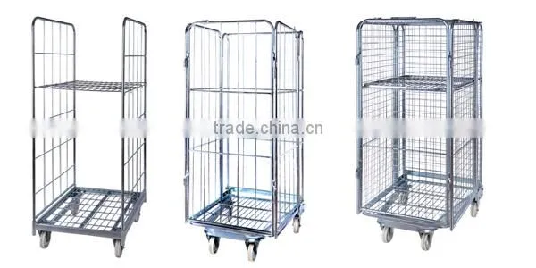 Moveable warehouse storage metal wire mesh trolley