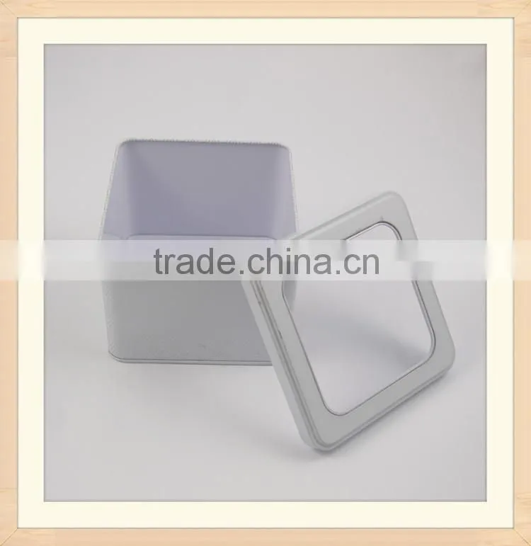 metal square tin box with clear top