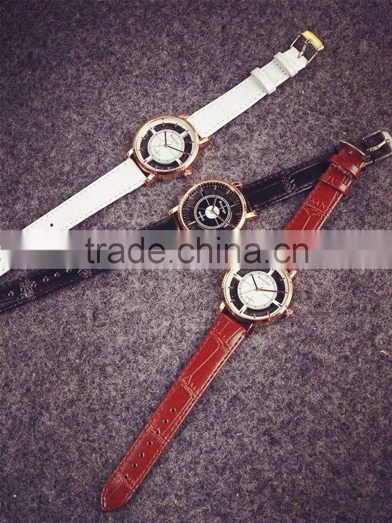 ROSIVGA Korean Transparent Hollow Skeleton dress Wristwatch men Women Watches Fashion Casual Leather Couple clock Dress Watch