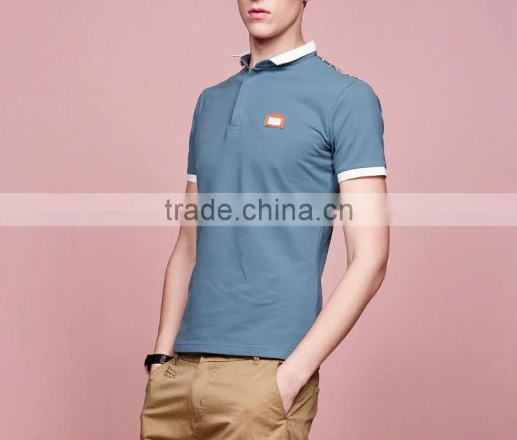 Men's pocket t shirt with pocket -Men's lapel short sleeves back yoke print 100% cotton t shirt