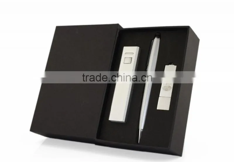 3 in 1 metal power bank and charge cable and usb disk custom made gifts set for mobile phone & computer accessories