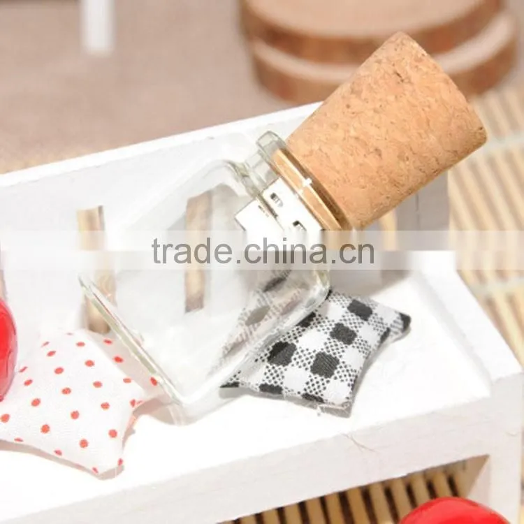 Functional and lovely wishing bottle glass usb flash drive, usb flash drive gift box