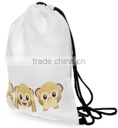 Fullprint cotton canvas white school outdoor emoji drawstring bag