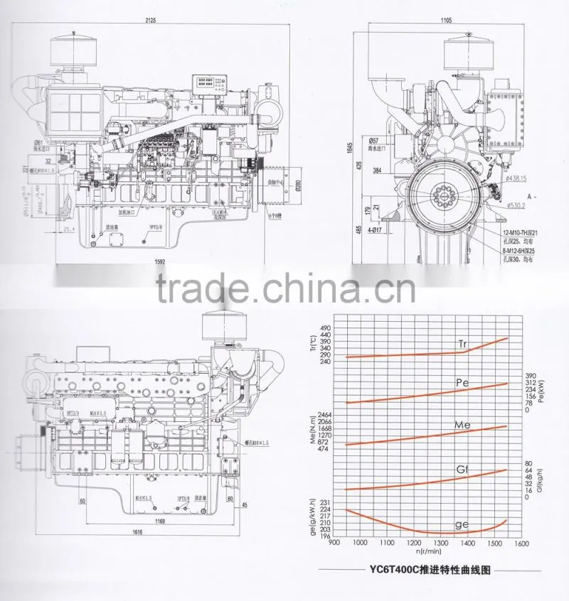 China supplier Yuchai YC6T series marine diesel engine