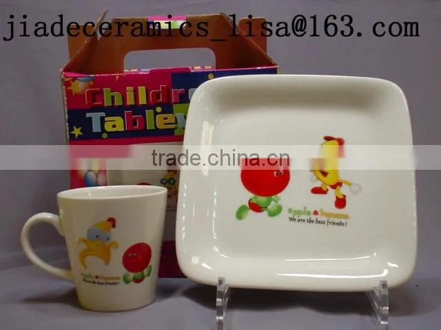 children eco-friendly hot sale modern cartoon design fruit dish square plate and mugs