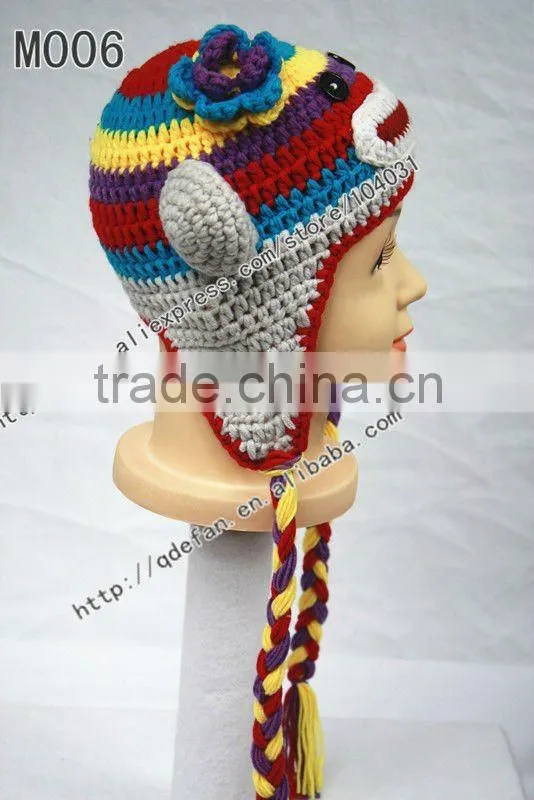 Hot sale !Free shipping 100% cotton crochet multicolor soft monkey hat / crochet beanie caps/ ny fashion hat/ winter hat