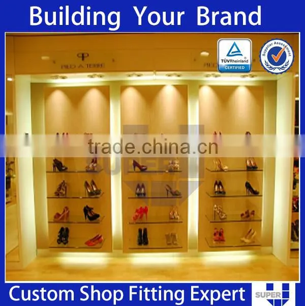Wall-mount-shoe-display-shelf cabinet retail shoes tables with LED light