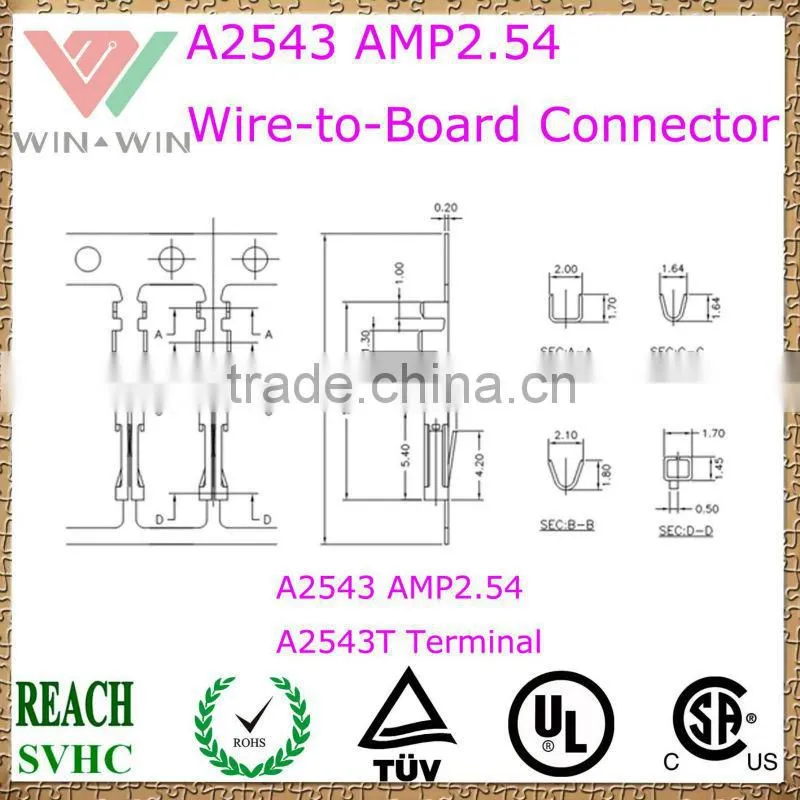 2.54mm Pitch A2543 AMP2.54 Electronic Wire to Board Connector