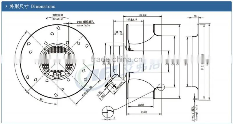 EC 355 backward curved centrifugal fan and fan blower