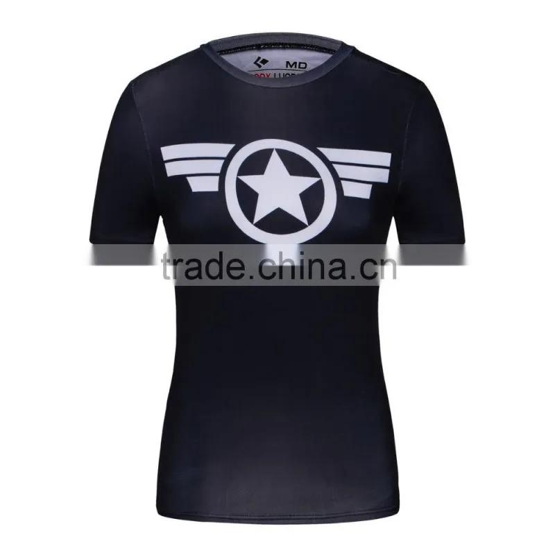 Ladies DC Comics Superhero Wonder Women/Bat-men/ Captain America Athletic T Shirt Compression Bodybuilding Tee Tops