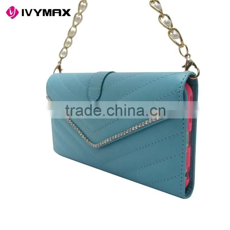 Lady style diamond bling leather wallet case for iphone 6, for iphone 6 case