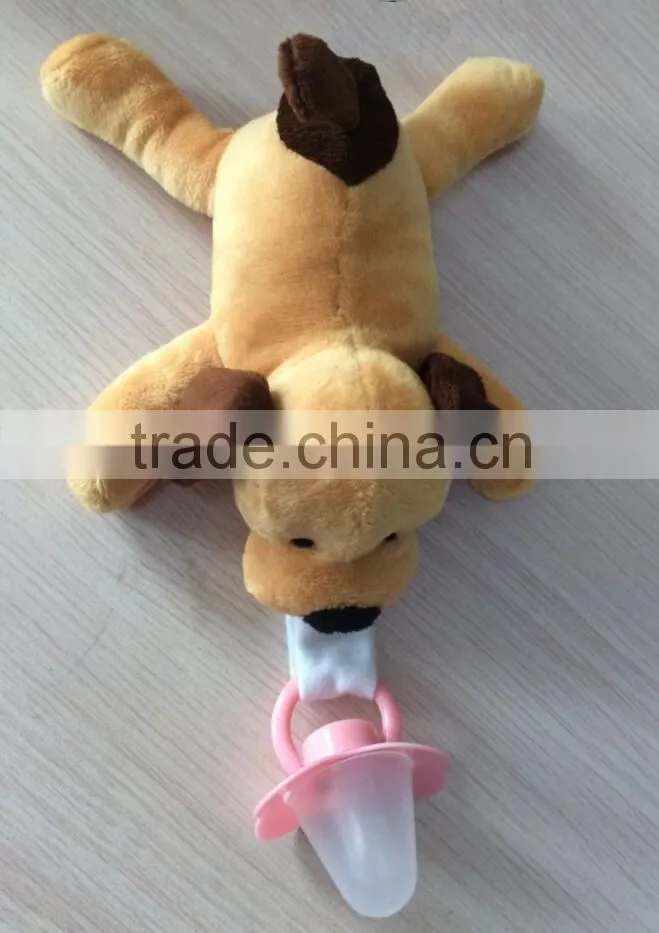 Soft Cute Animal Infant Plush Toy BB Squeaker Detachable Pacifier / Plush Detachable Animal Pacifier Toy