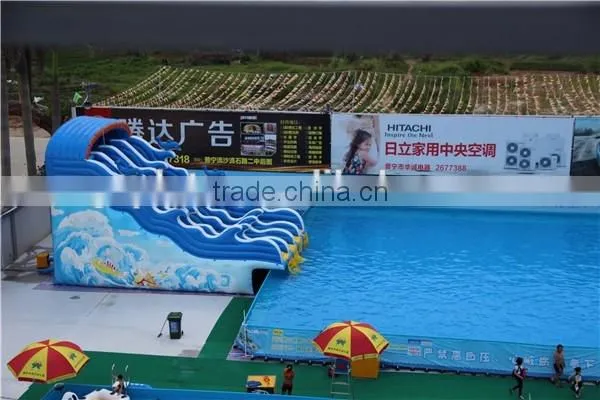 giant inflatable wave slide with metal frame pool / Inflatable water island