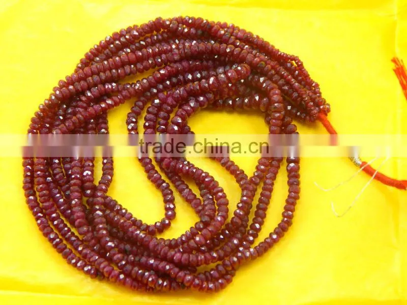 Natural Faceted Red Ruby Roundel Beads, Ruby Beads Strand