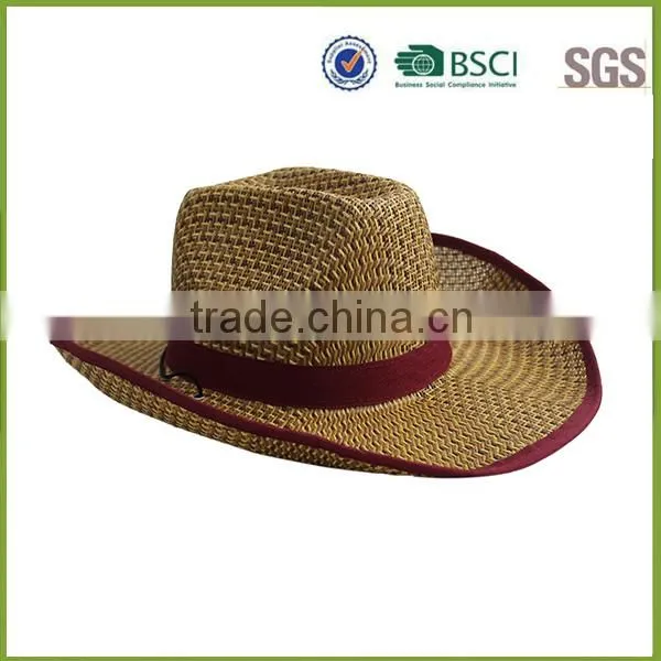 China Summer Straw Cowboy Hat Cheap with Strip