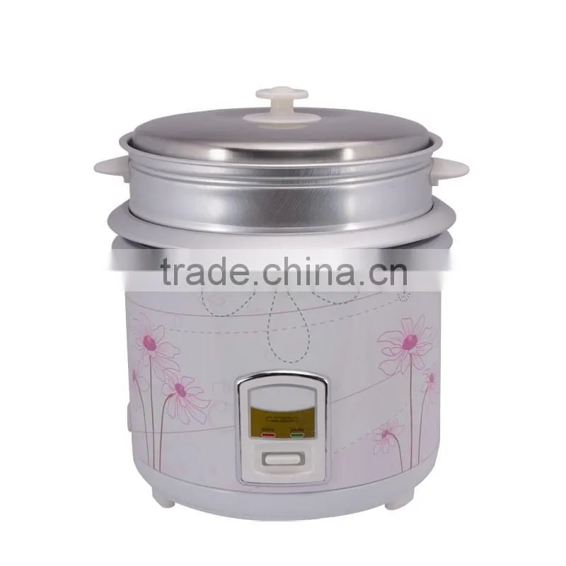 Cylinder flower pattern steel lid white pot rice cooker
