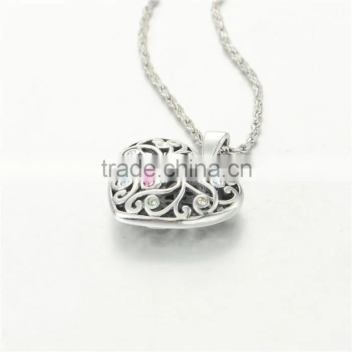 Colorful Rhinestone Jewelry Silver Heart Pendant