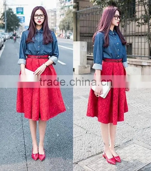 Stylish Lady Women's High Waist Vintage Style Pleated Swing Ball Gown Dark Print Skirt