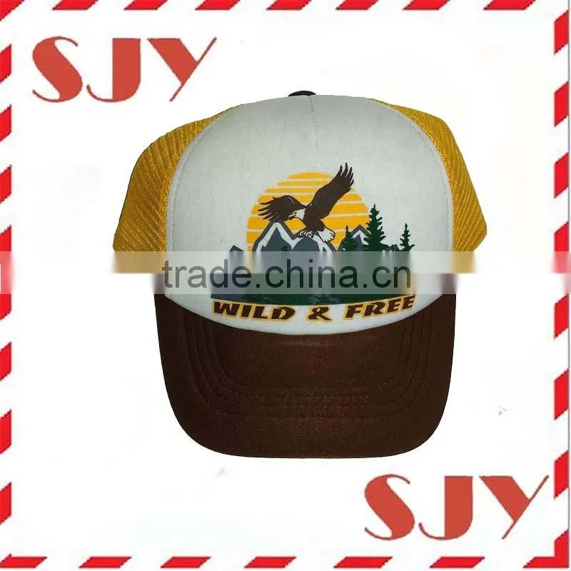 Low profile 100% polyester mesh trucker hat /cap with silk print