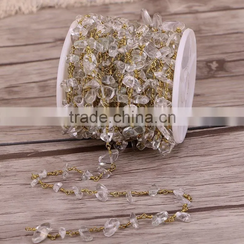 Handmade Natural White Quartz Chips Beaded Chains for Necklace Bracelet Making