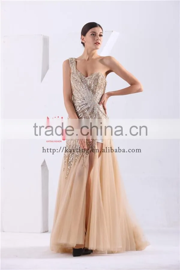 Alibaba fashion one shoulder V neck beaded long japanese prom dresses 2015 vestidos de fiesta
