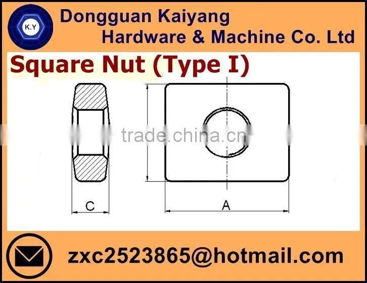 Square Nut Type I (Bicycle Fastener); Zinc plated (Blue , white/bright , yellow zinc finish ); M4, M8, M10.