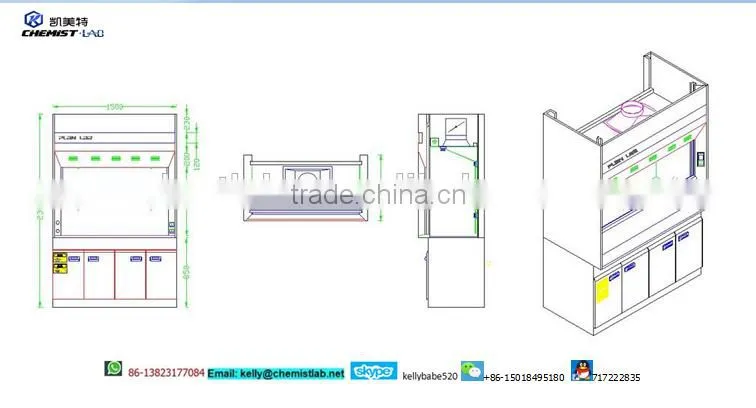 Chemical Laboratory Steel Bench-Top Fume Hood With Sink