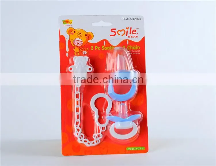 3PK High quality light wooden pacifier clip baby pacifier with plastic clips