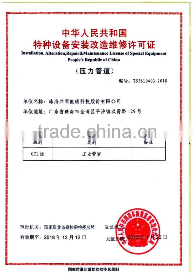 Multilayer Pipe for Gas