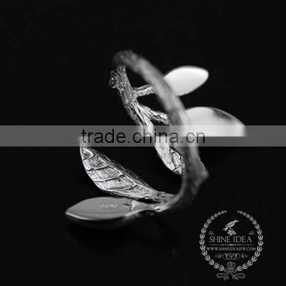 925 Sterling solid silver leaf branch aventurine adjustable ring fashion women jewelry 6260548