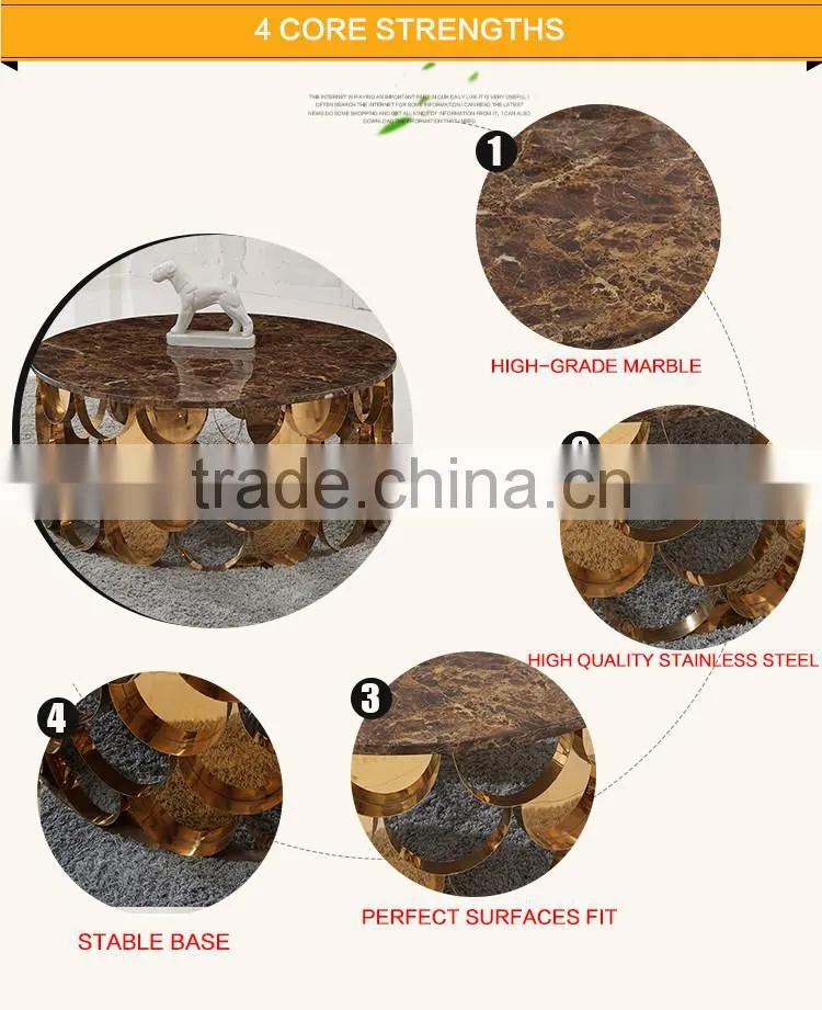 C396 Living Room Rose Gold Furniture Marble Top Coffee Table