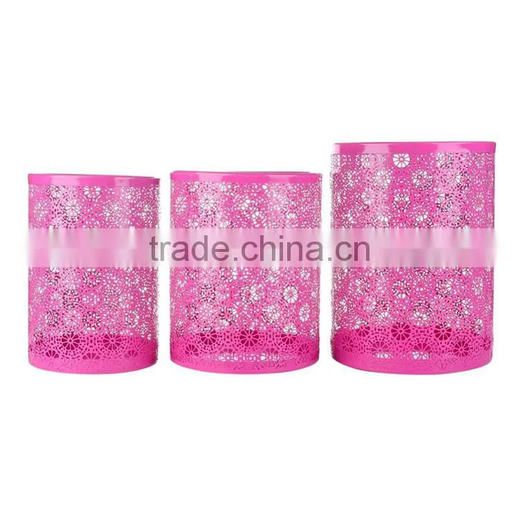 2016 fancy round shape wire mesh pink trash can