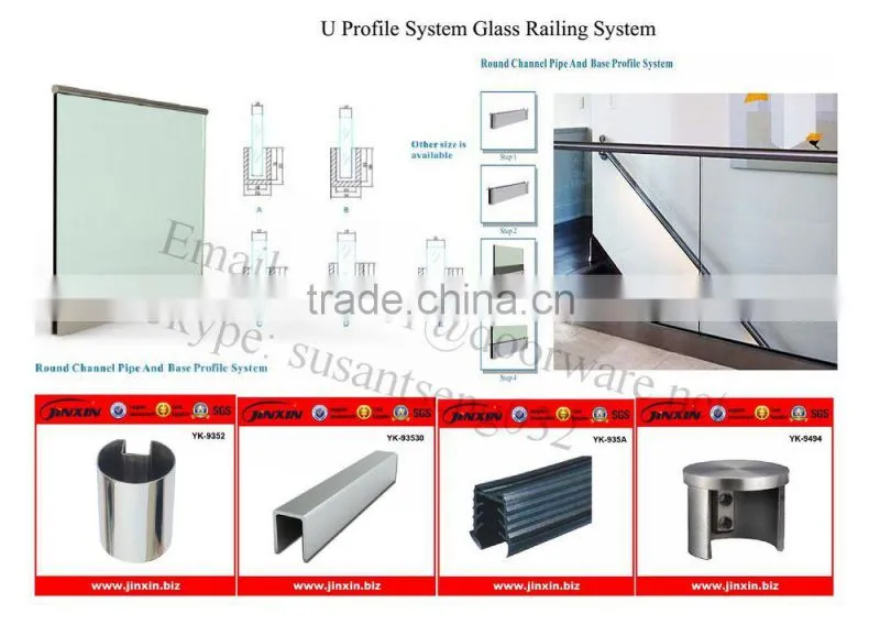 Stainless Steel Glass Balcony Design - U Profile Glass Railing Steel Frame Balcony