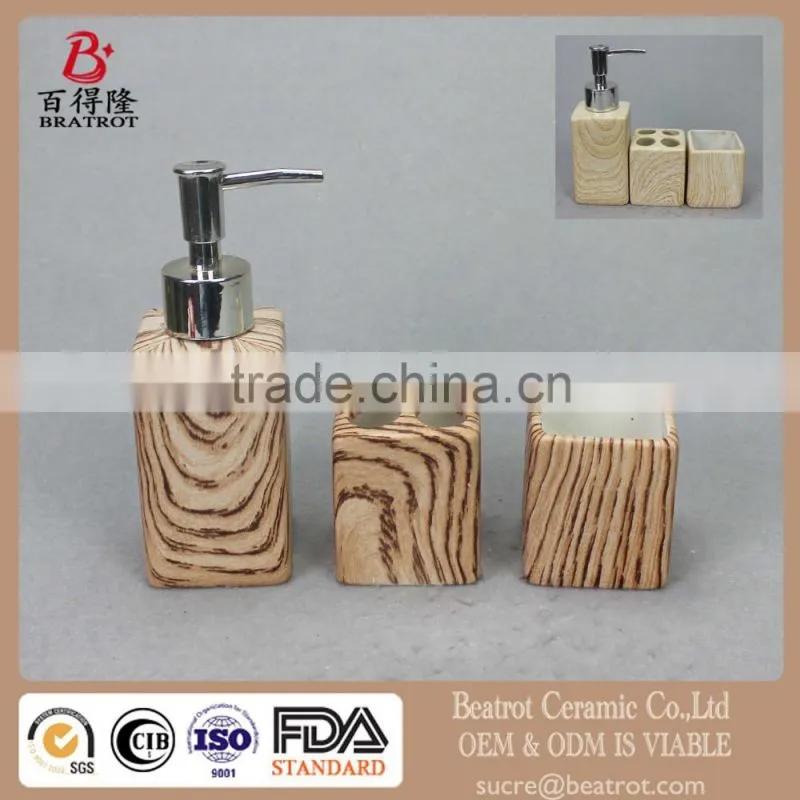 Nature Home Decor Atlantic 3 Piece Teakwood texture Bathroom Accessory Set