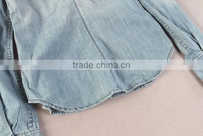 Women denim shirt/blouse, long sleeve shirt/blouse, Women vintage denim shirt/bouse, stone washed denim shirts/blouse