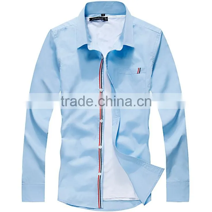 Men handsome blue T/C dress shirt 2015
