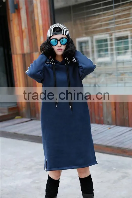 Ladies plain color simple trendy Korean style long sleeve casual autumn hoody dress