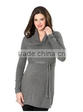 Wholesale Warm Cowl Neck Long Sleeve Sash Belt Maternity Sweater