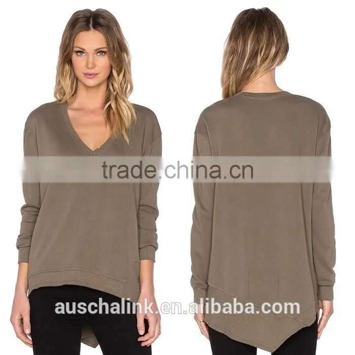 new design cotton deep V neck sweatshirt women fashion