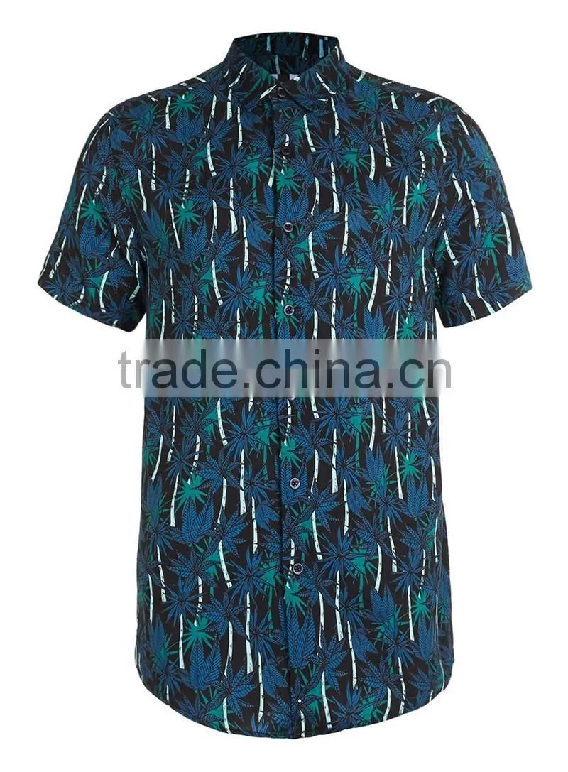 2016 hawaiian Palm Print Short Sleeve Casual Shirt