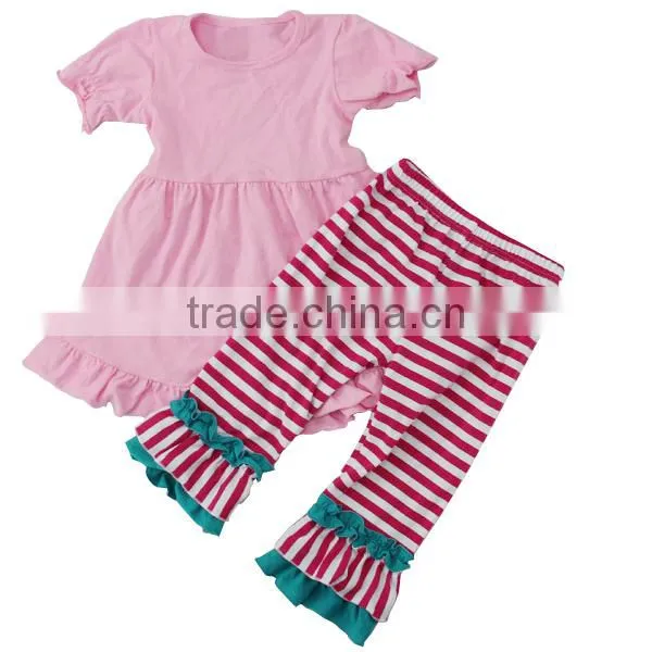 Wholesale boutique ruffle stripe pants sets cotton ruffle dress girls Christmas clothes