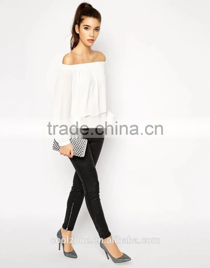 Cold shoulder design long sleeves lady blouse fashion new blouse 2015