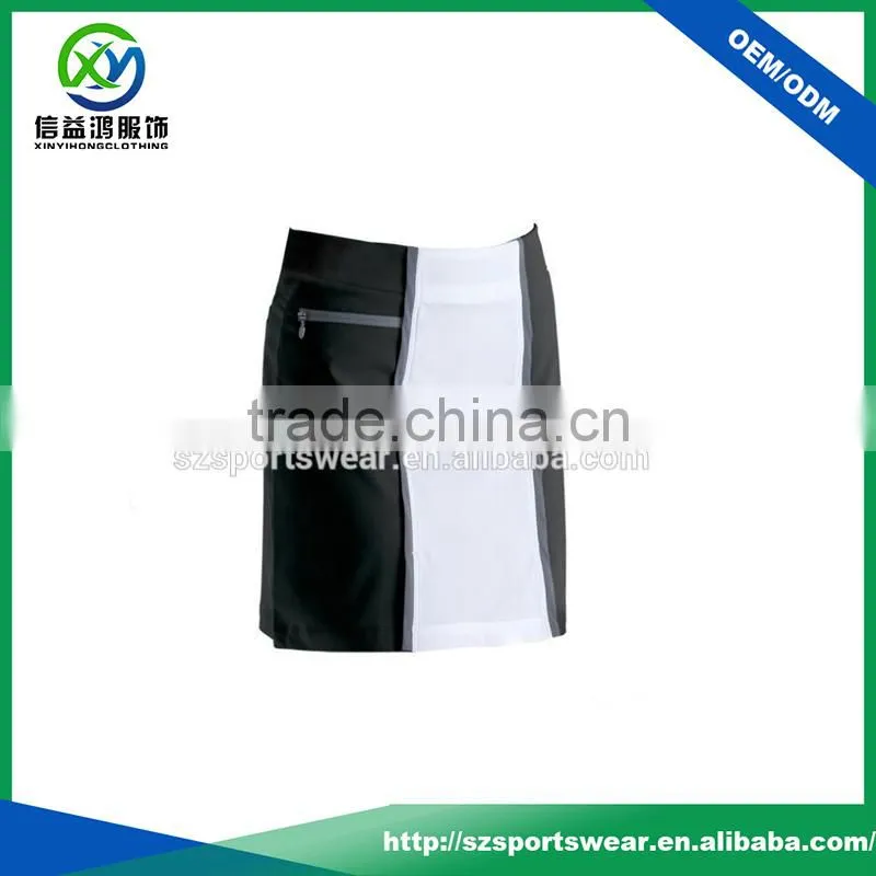 2017 Latest Style Contrast Color Zip Pockets Straightt Hem Lady Golf Skort