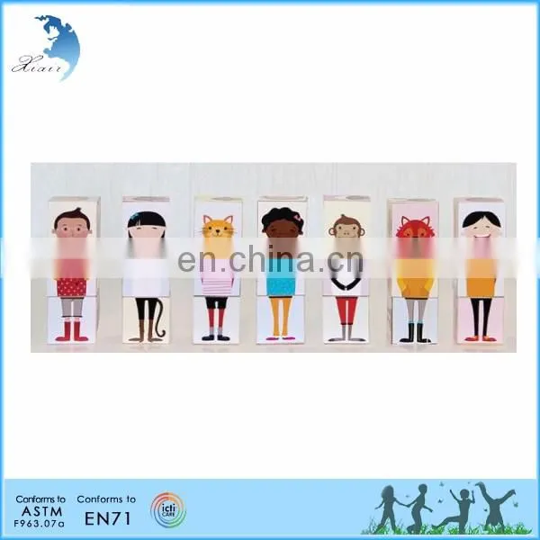 Diy combination colorful print puzzle games wooden block for kids