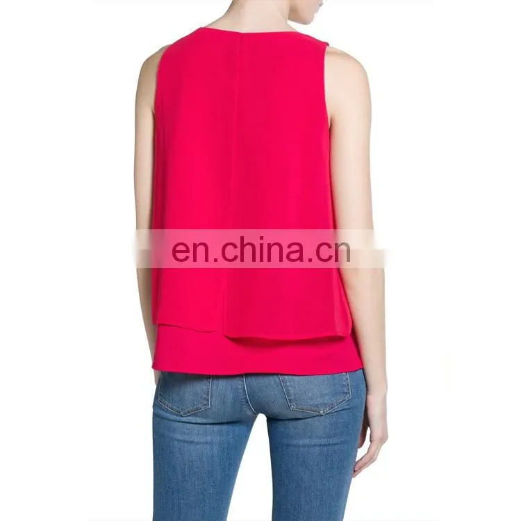 Wholesale China Women Clothing Sleeveless Double-deck Chiffon Top For Ladies 2016
