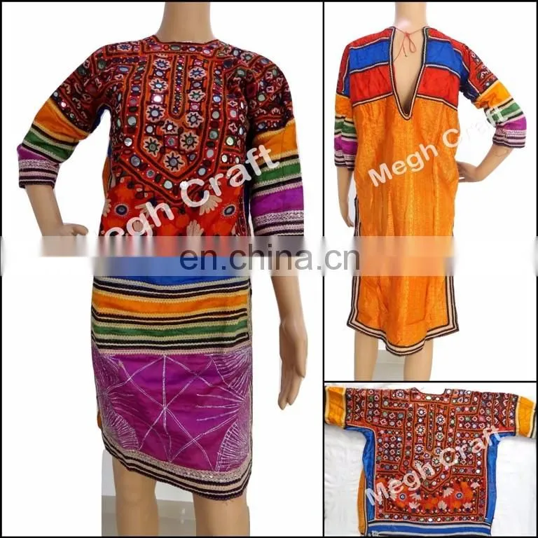 Kuchi Afghan Dress Top - Afghani Costume Banjara Mirror Work Tunic Top - Tribal Hippie Style Costume Dress