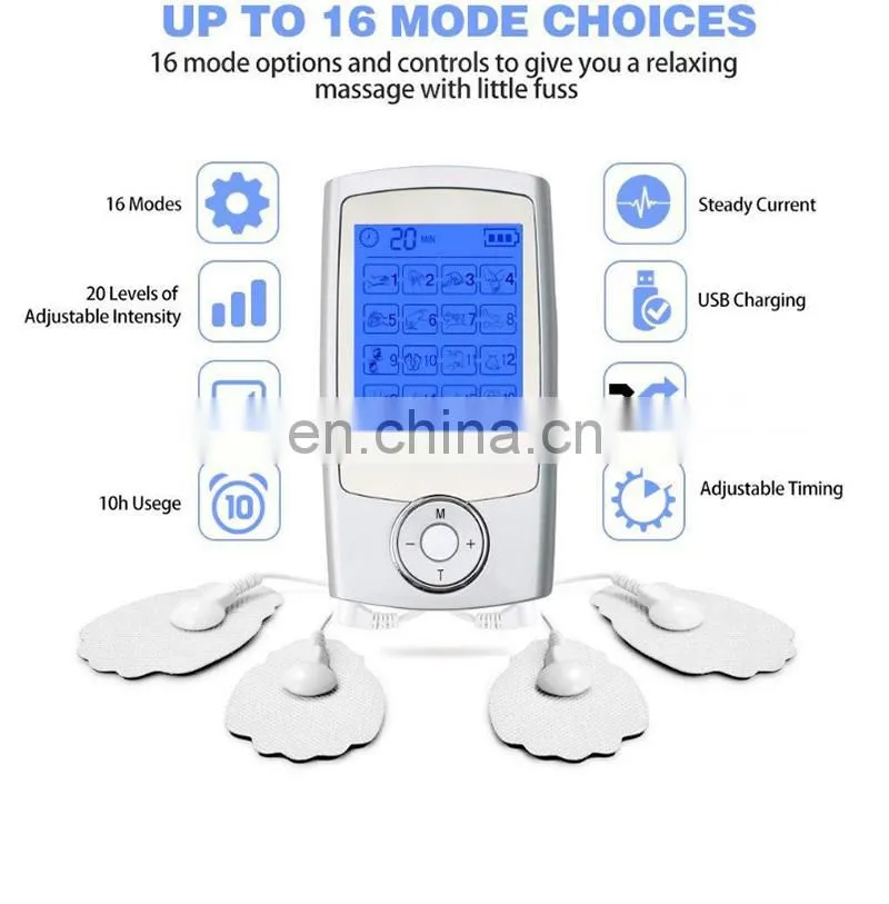 Rechargeable TENS Unit with Family Pack, 3rd Gen 16 Modes TENS Machine Muscle Stimulator with 16pcs TENS Unit Electrode